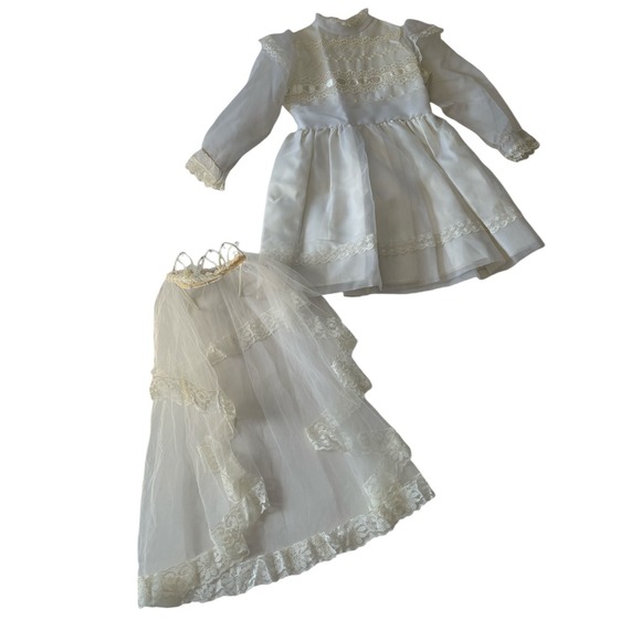 jcpenney Other - Vintage JCPenney 1st Communion Dress with Veil, Lace Trim, Long Sleeve, Size 6X